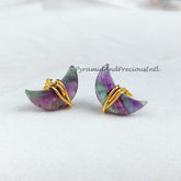 Natural Fluorite Earrings, Moon Shape Stud Earrings, Fluorite Jewellery, Gemstone Stud, Sold By Pair